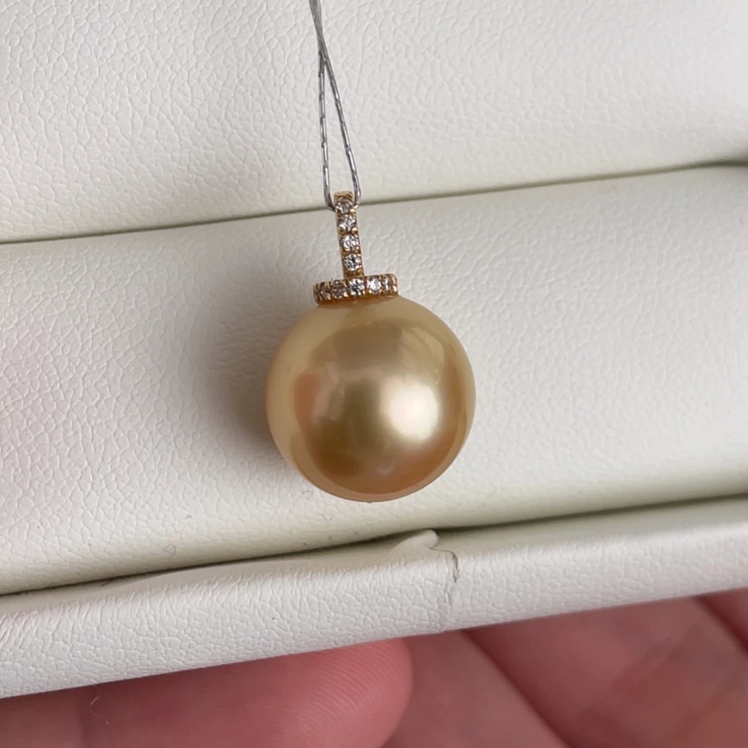海水珍珠吊坠(不含链)18K金镶嵌12.7mm