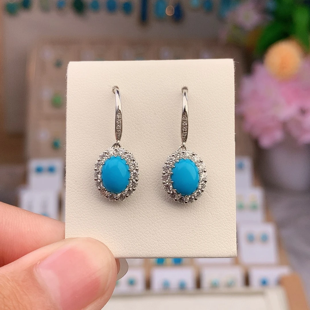 银S925镶嵌绿松石耳饰