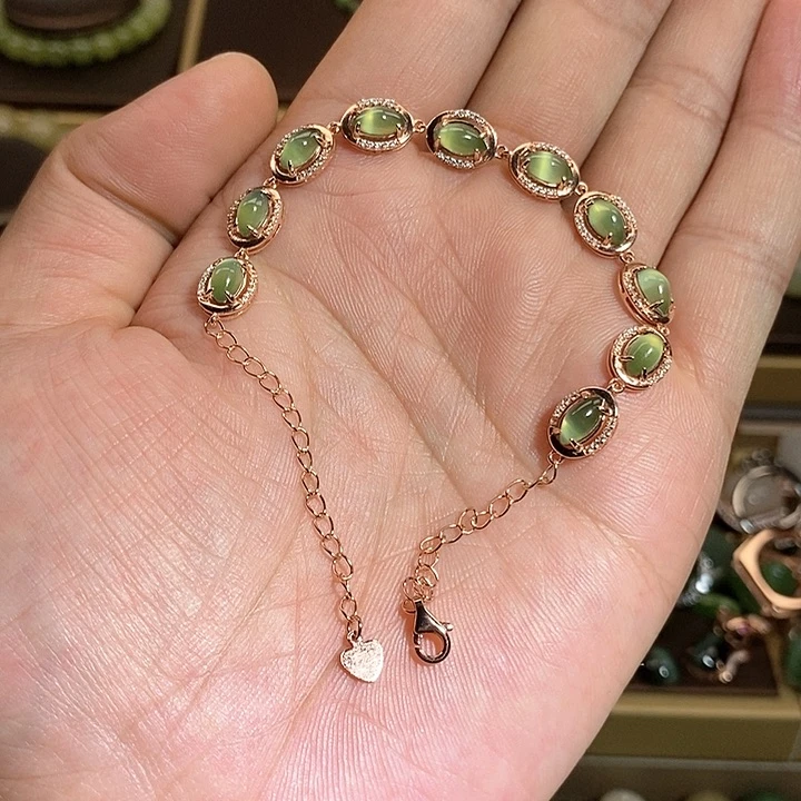 【闪购商品】银S925镶嵌手链和田玉（碧玉）