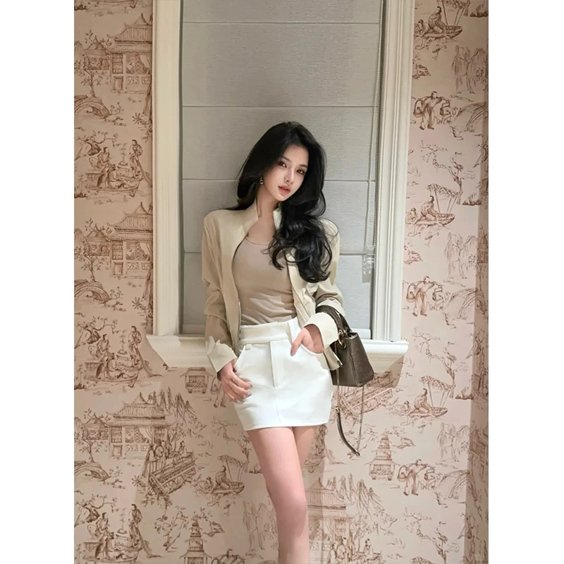 复古小众韩系名媛气质宽松显瘦百搭休闲ins感短款外套女配半身裙
