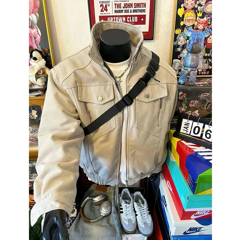 座山蟒工装短款外套男美式复古飞行夹克cleanfit哈灵顿立领棒球服