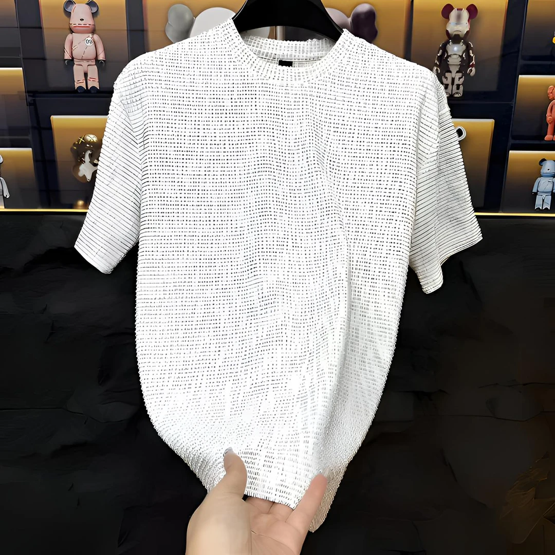 夏季男士冰感圆领T恤纹理撞色扎染半袖轻奢宽松百搭休闲时尚T恤