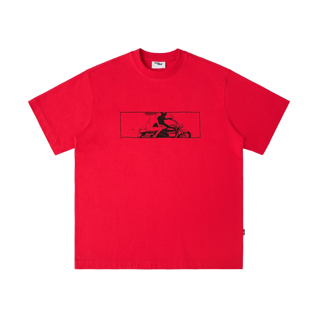 WHOOSIS（不知其名）影子机车漫画短袖T恤休闲圆领国潮夏季潮流时尚