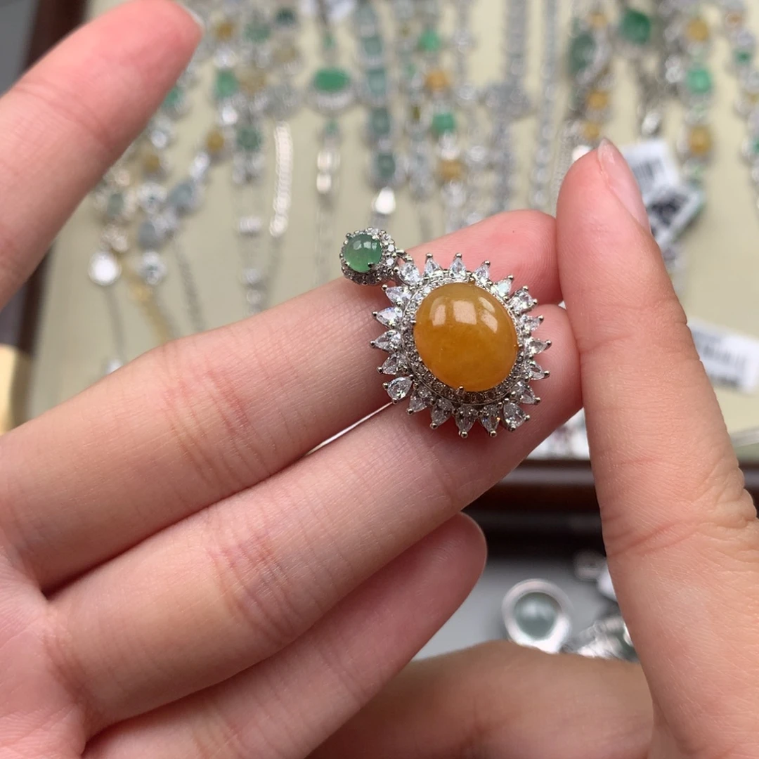 翡翠银S925镶嵌戒指吊坠