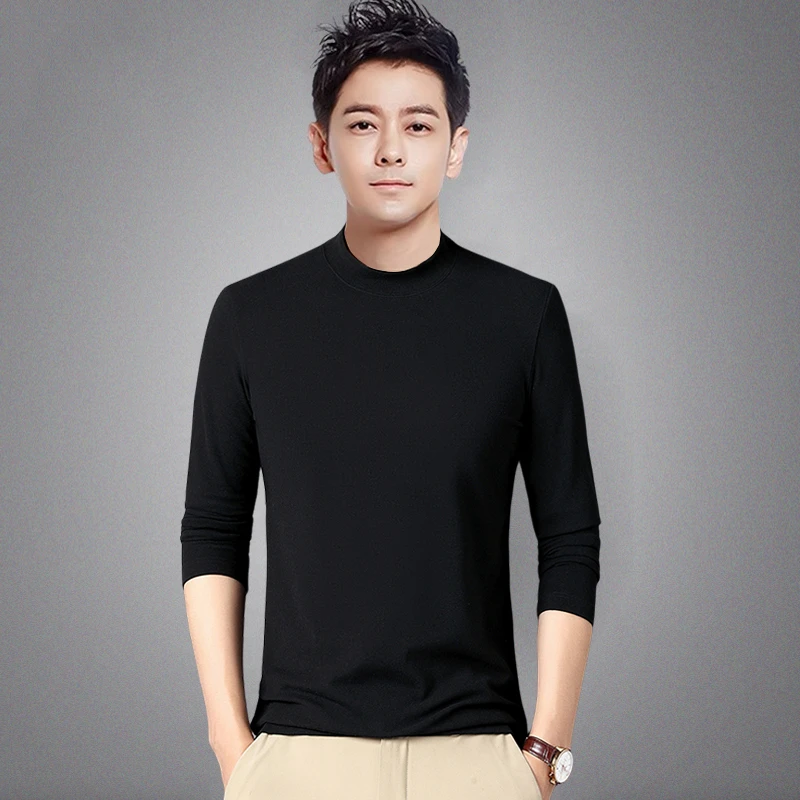 罗蒙冬季保暖半高领德绒长袖T恤男士卫衣加厚宽松商务休闲打底衫