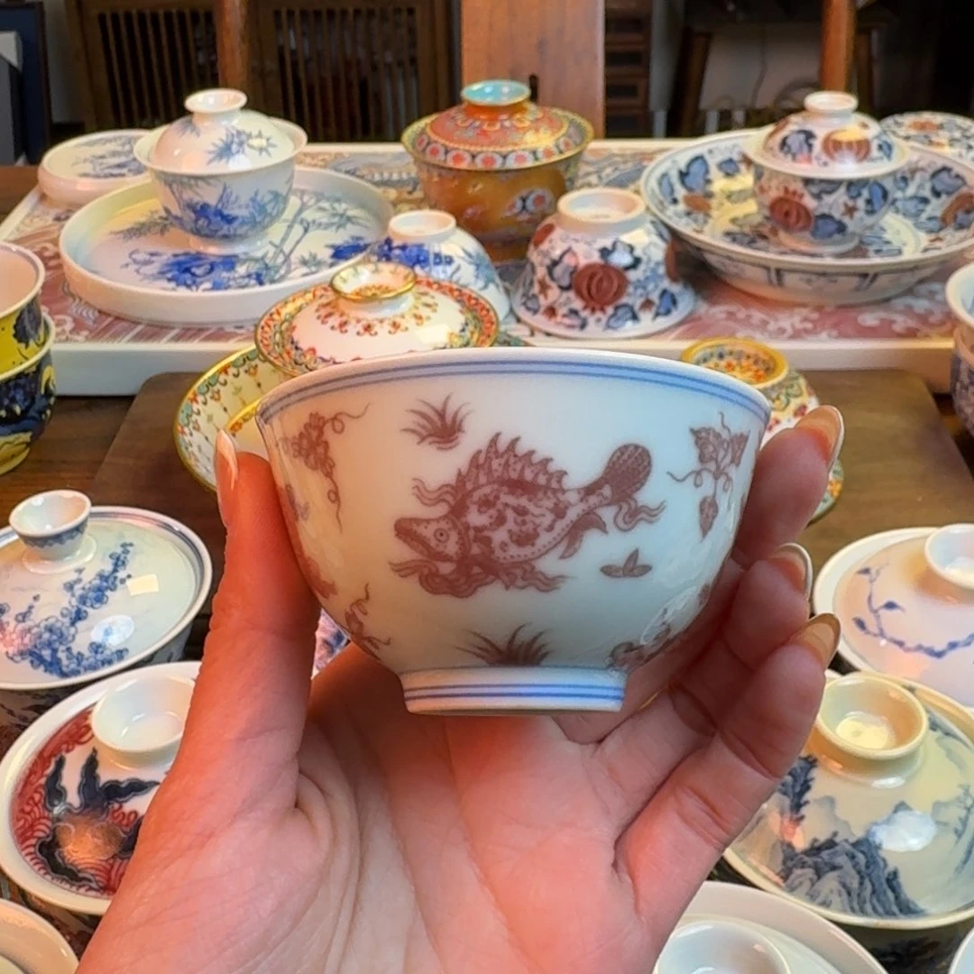 杯重工瑜器釉里红杯纯手绘