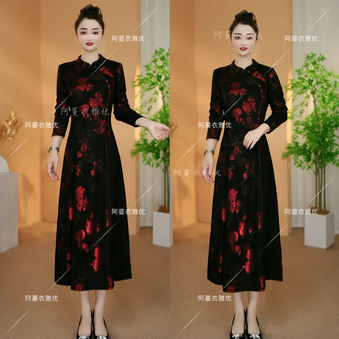 【衣雅严选】8088-949早秋加厚款烫刺绣国风显瘦改良款旗袍连衣裙