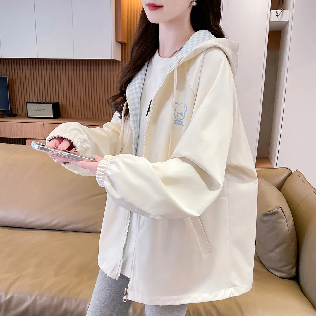双面穿格子风衣外套少女2025春秋新款初中高中学生宽松百搭冲锋衣