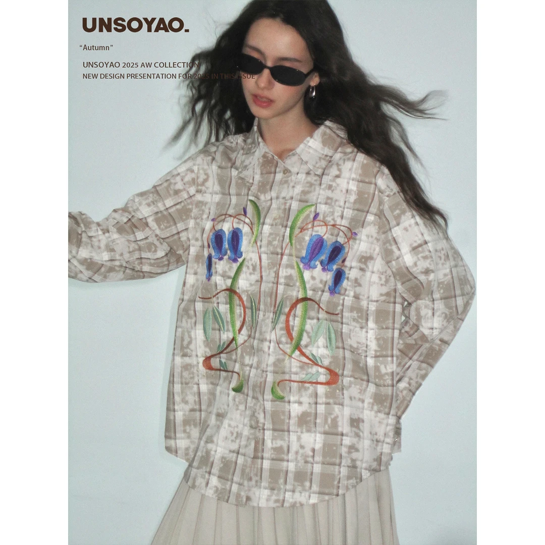 UNSOYAO 25AW“橡果tannin”全棉扎染印花十万针植物刺绣宽松衬衫