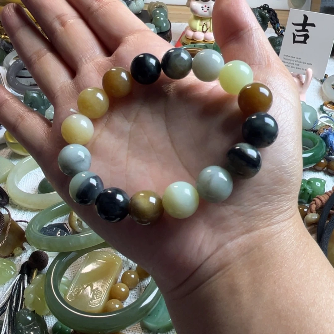 和田玉未镶嵌手链卡12多宝