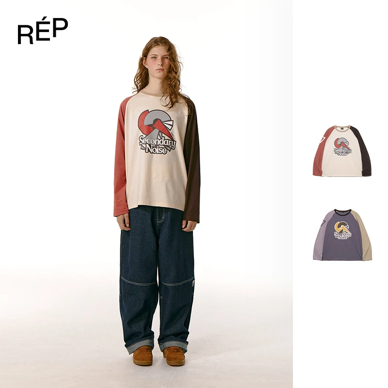 REP-TEKET设计师品牌紫/奶油色Stumble Noise拼接长袖T恤25FW新品