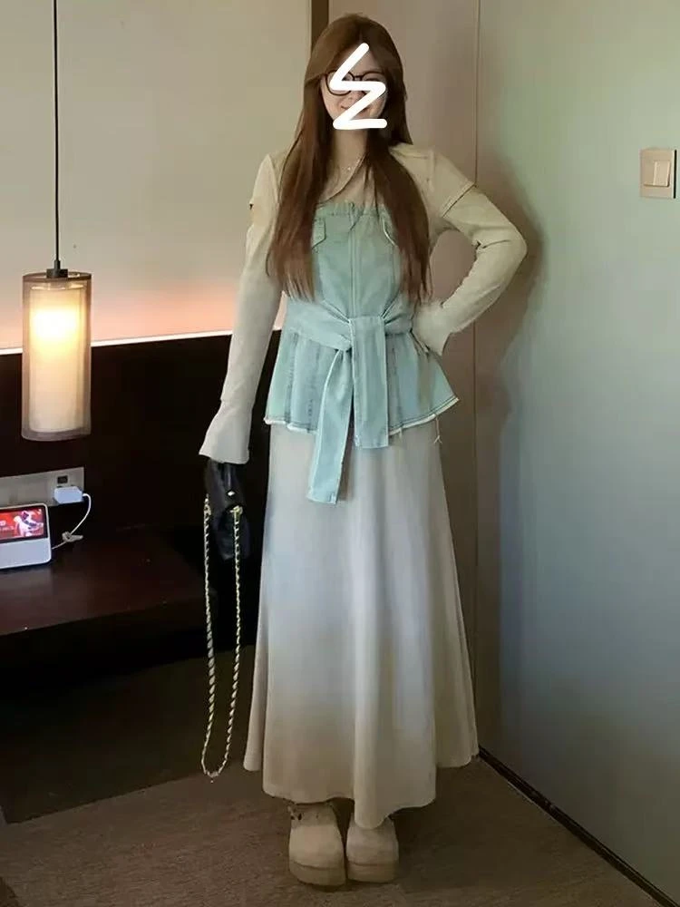 pang+大码女装拼接牛仔两件套胖mm裙子222790裤子522790上衣22790
