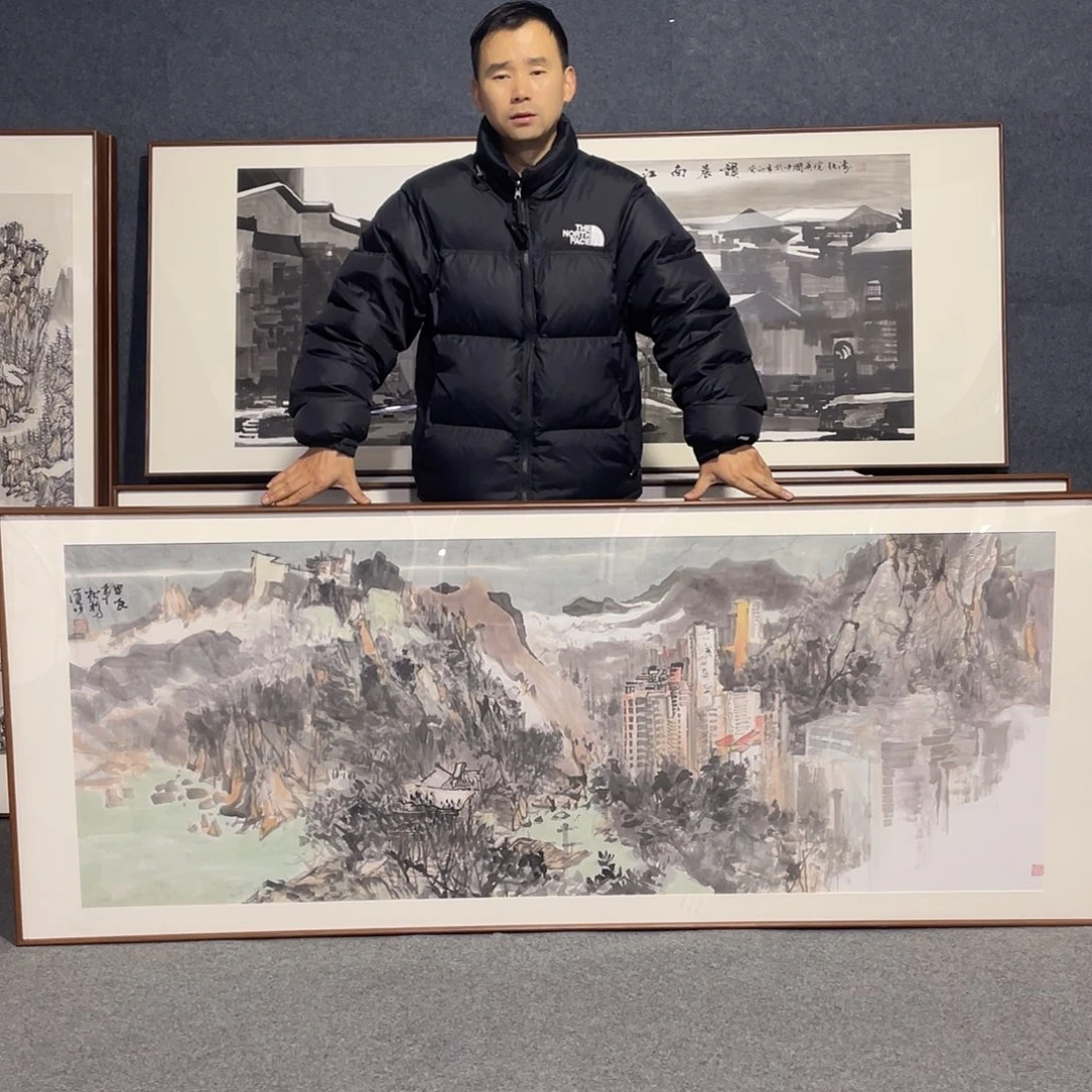 国画手绘画作品带框