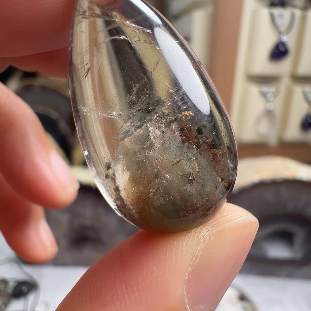 水晶银S925镶嵌颈饰天然幽灵水晶