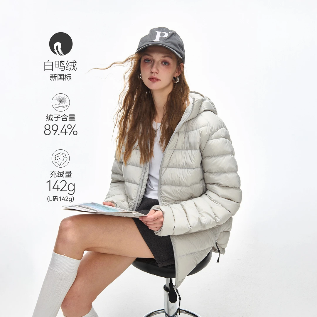 美式潮牌90白鸭绒连帽排骨羽绒服女冬季新款短款轻薄保暖情侣外套
