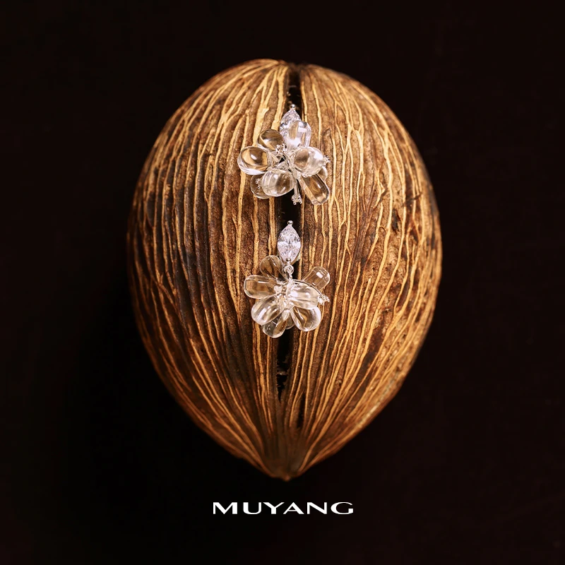 muyang/慕阳 铜合金琉璃耳饰 气质轻奢时尚百搭小众莹花耳钉