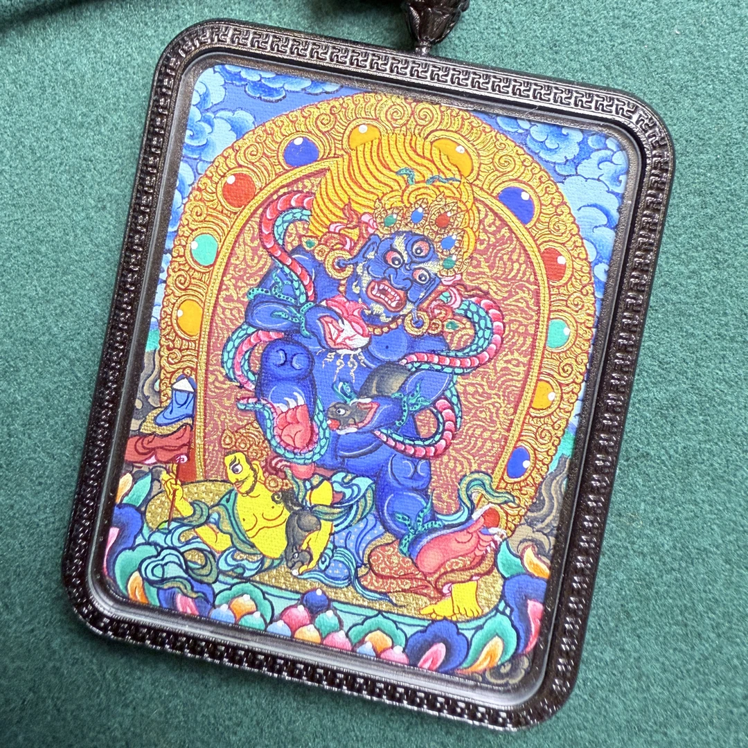 【藏地财宝唐卡】黑财神 热贡纯手绘唐卡 4×5cm