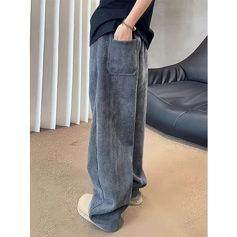 美式重磅针织阔腿卫裤男秋季斑马纹弯刀裤子慵懒风宽松直筒休闲裤