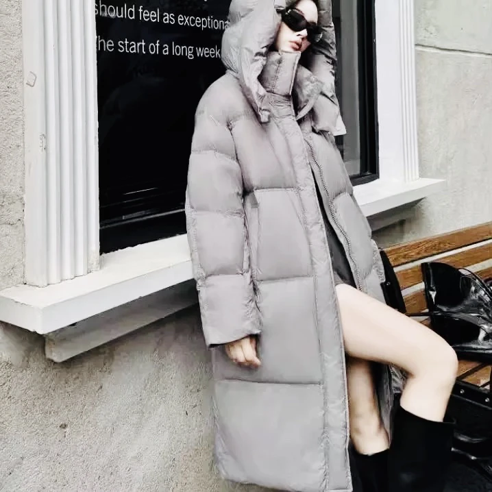 时尚休闲90大被子连帽长款羽绒服保暖轻便冬季气质外套上衣