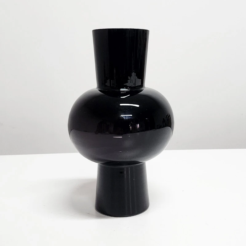 【高29cm】摩瑟家居【黑色大肚中古】HCDF玻璃花瓶摆件