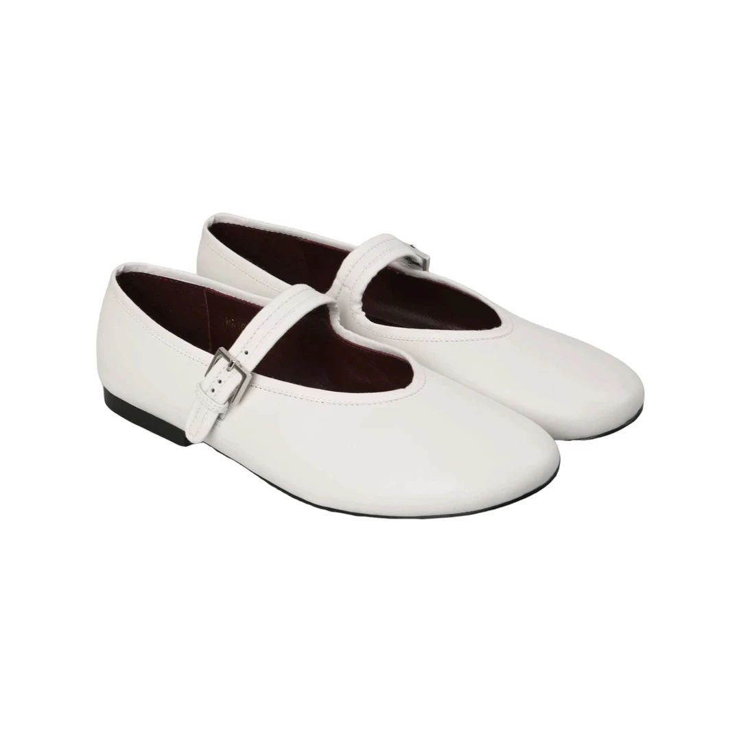 MY WANTS 羊皮版真皮女鞋百搭平底浅口单鞋芭蕾舞鞋———黑鸭子