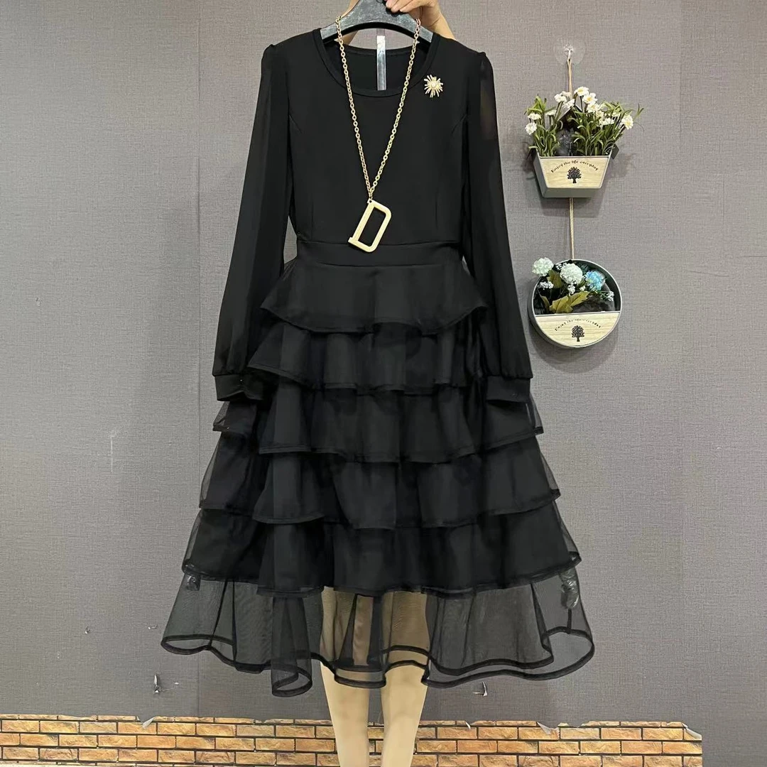 2025早春新款蛋糕裙大码女装胖妹妹中长款宽松显瘦遮肉长款小个子