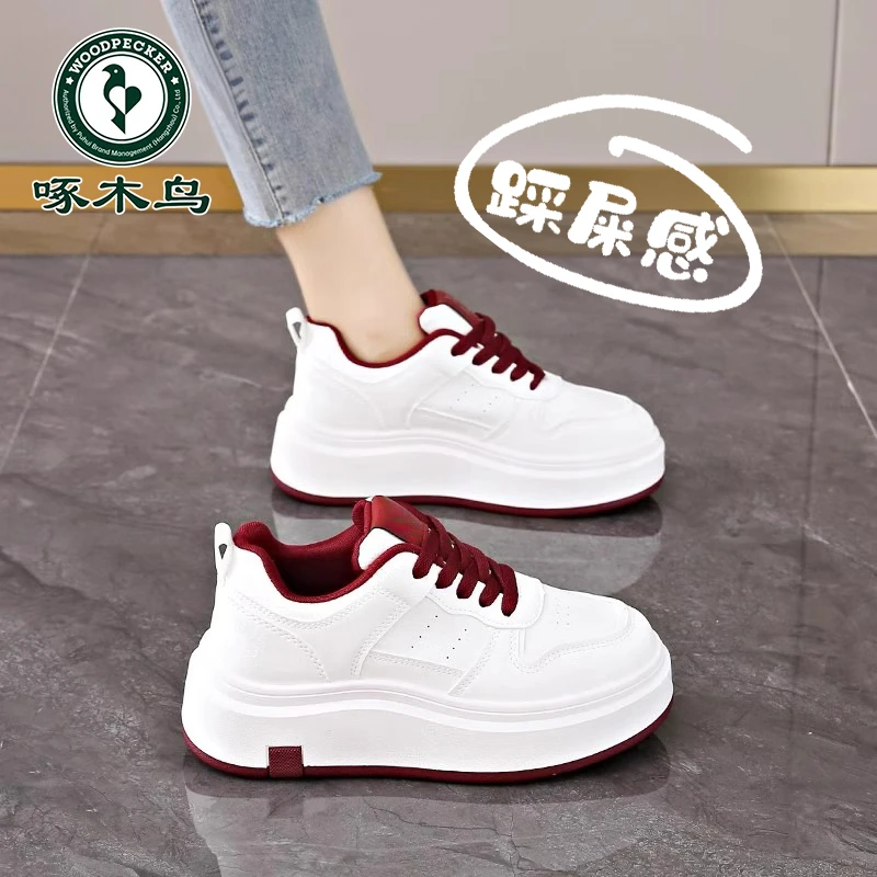 啄木鸟断码特价厚底小白鞋女2025春季新款百搭小个子增高休闲板鞋