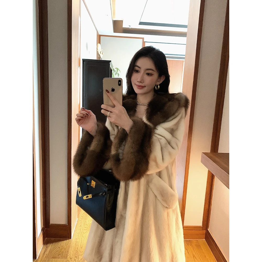 高档进口珍稀天然貂皮大衣女士长貂皮大衣