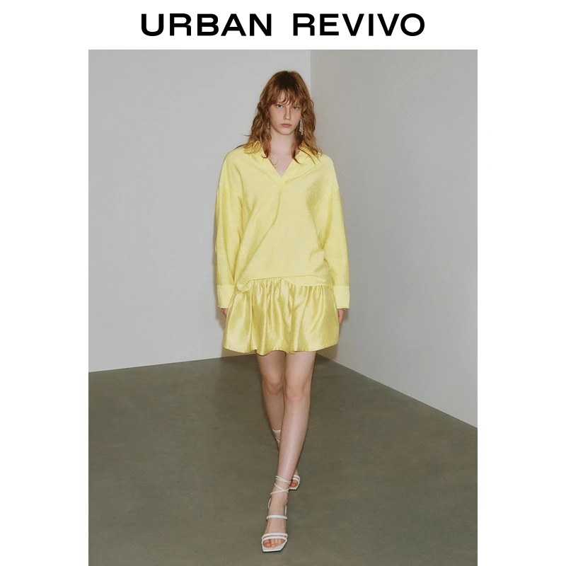 UR2025秋季新款女装简约休闲Polo领长袖罩衫衬衫UWG250106