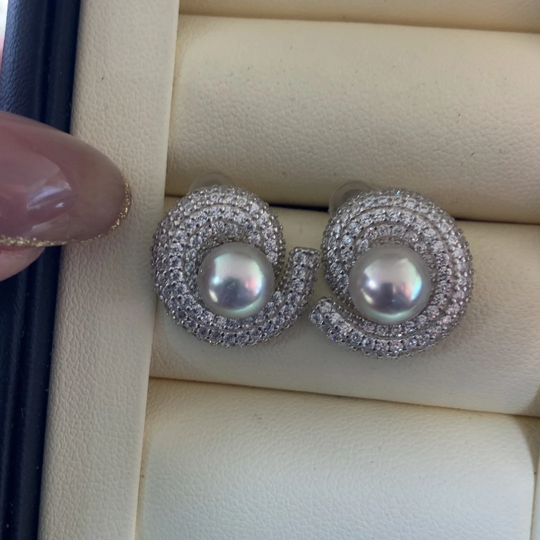银S925镶嵌海水珍珠耳饰