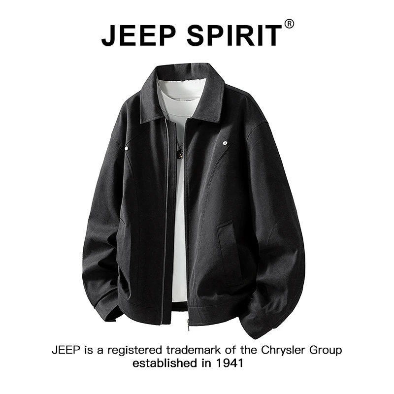 JEEPSPIRIT吉普潮流复古翻领解构风夹克男士秋季新款宽松休闲外套