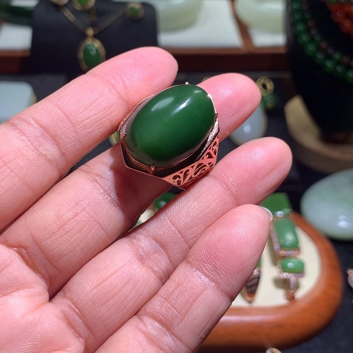 和田玉戒指银S925镶嵌苏****装