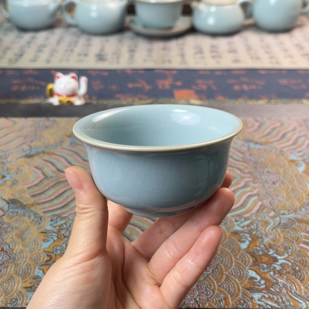 云**杉支钉微瑕全手工天青釉90cc