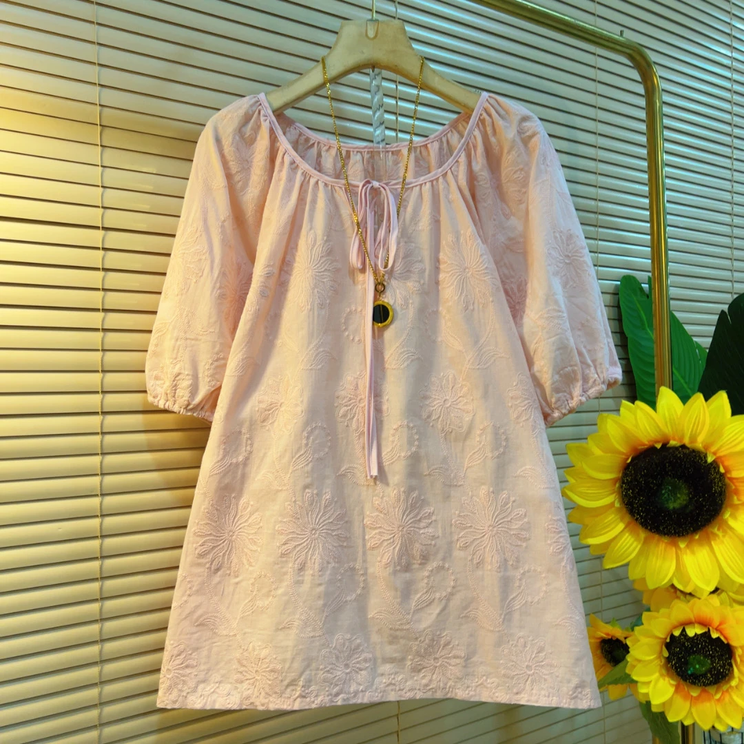 QYM夏季新款短袖系带提花大码时尚上衣T恤