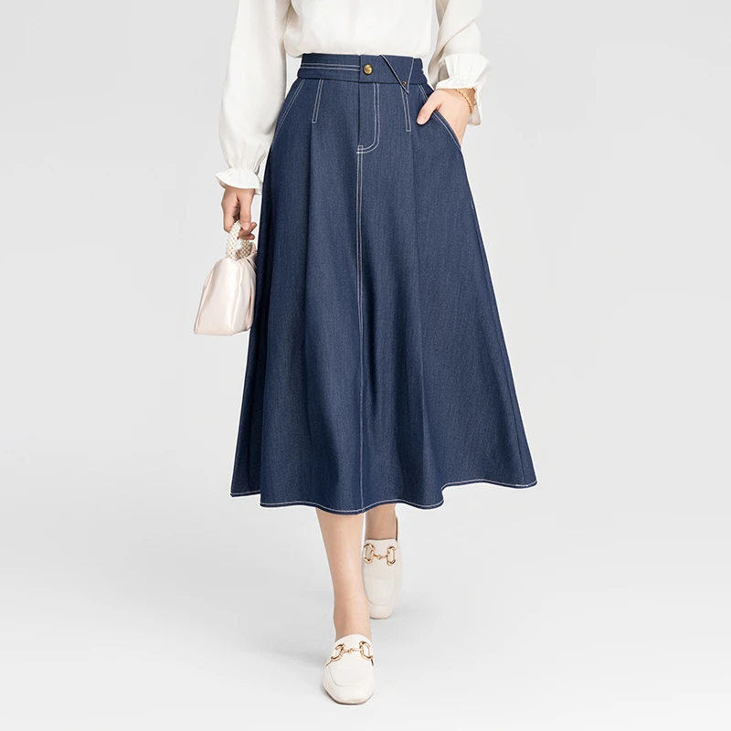 复古牛仔半身裙女2025春季新款高腰显瘦垂感中长款A字休闲伞裙子