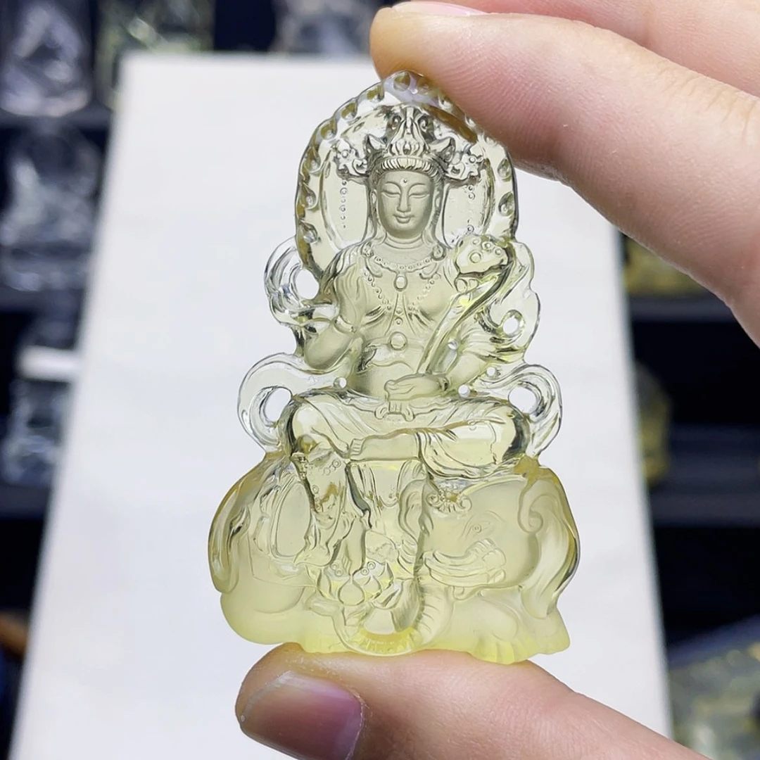 【闪购商品】水晶颈饰未镶嵌是**呀黄水晶大师精雕普贤菩萨