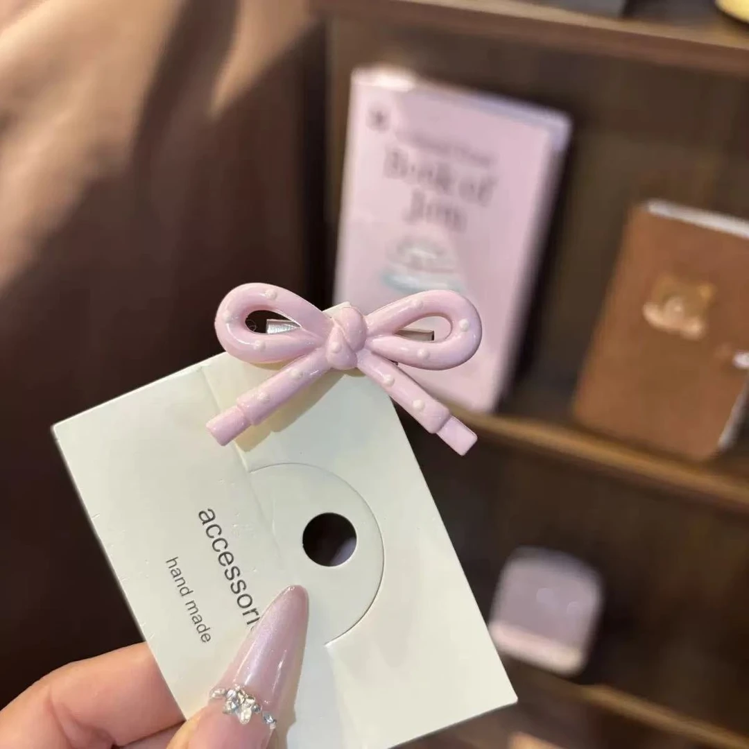 两个装韩系发夹简约波点粉色蝴蝶结鸭嘴小众头饰发卡