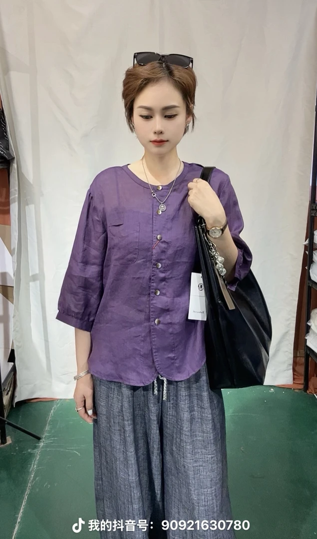 夏季文艺复古苎麻薄款七分袖休闲百搭衬衫