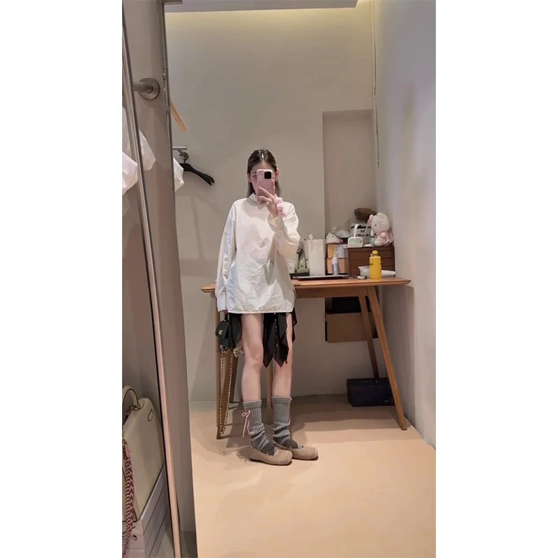 韩系设计感小众洋气休闲薄款长袖T恤宽松百搭气质显瘦裙子两件套