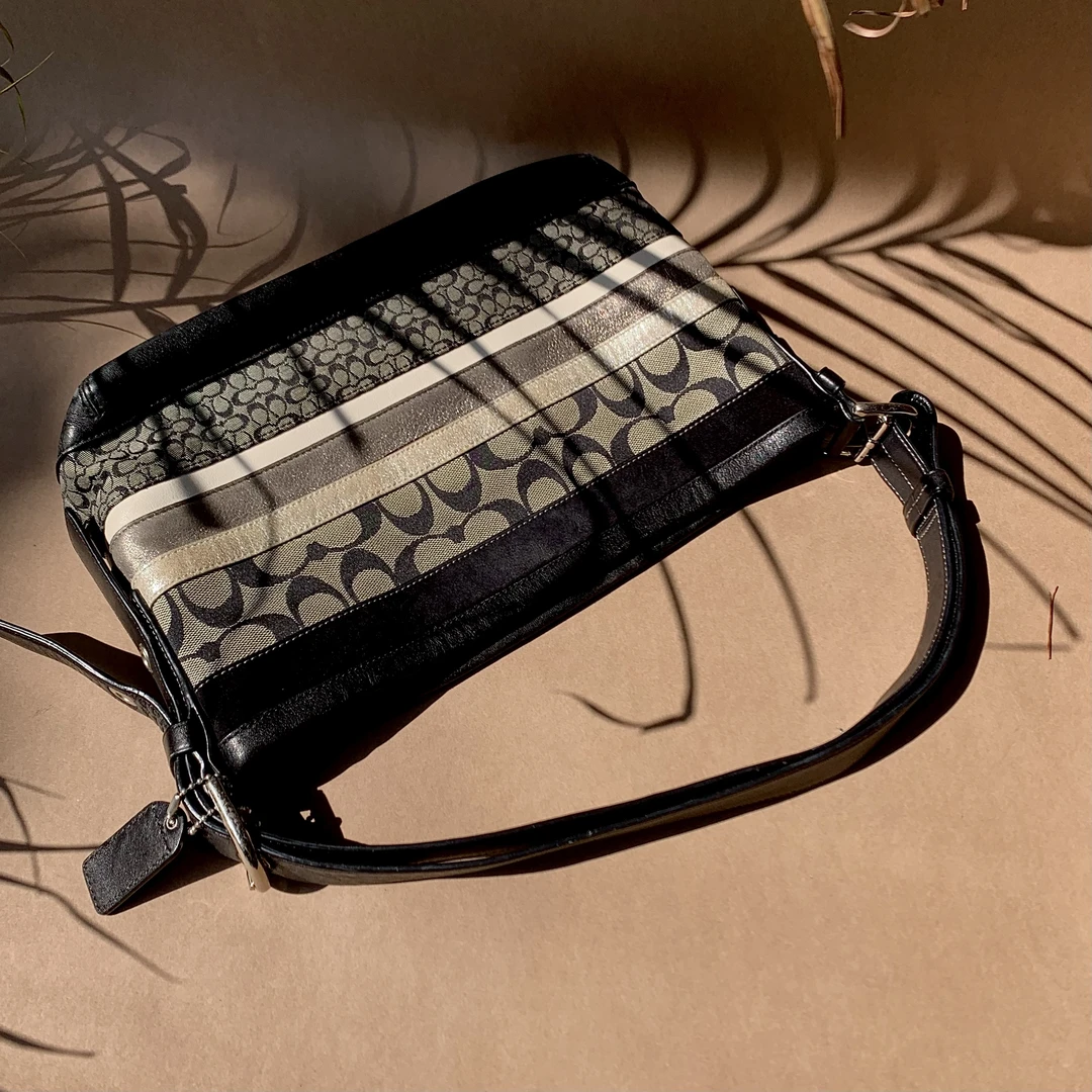 95新 COACH/蔻驰 中古时尚复古老花拼皮拼接横版相机单肩斜挎包