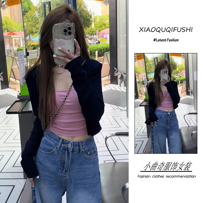 夏季流行穿搭一整套新款2025年港风时尚显瘦开衫吊带牛仔裤三件套