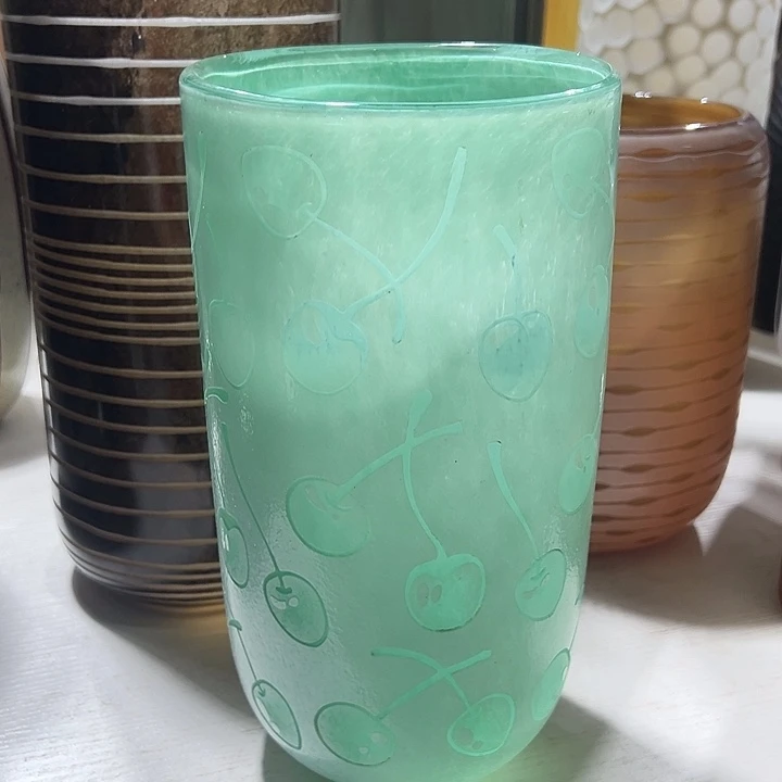 琉璃手工艺品绿色砂雕花瓶花器高26口13