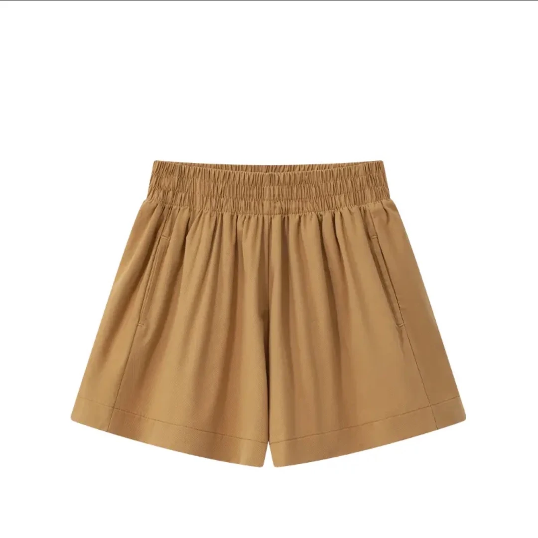 2025夏季新款减龄运动纯色休闲瑜伽短裤女松紧腰宽松阔腿薄款热裤