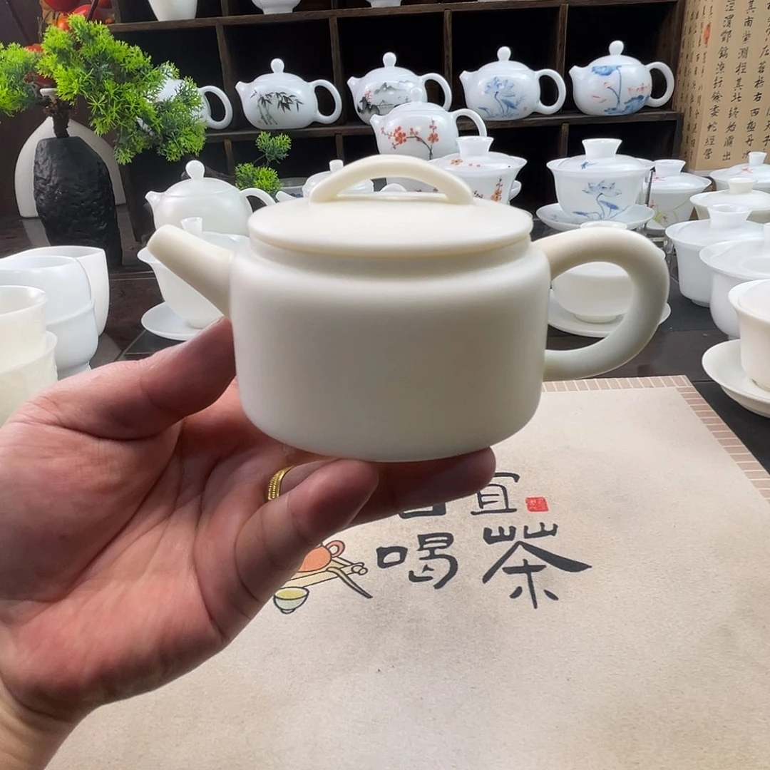 素烧羊脂玉瓷170ml汉瓦壶送主人杯