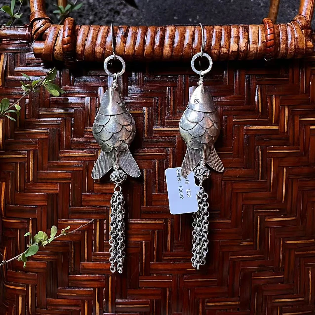 925银耳饰 【泰云匠】泰国手工925银鱼50.4克流苏耳环