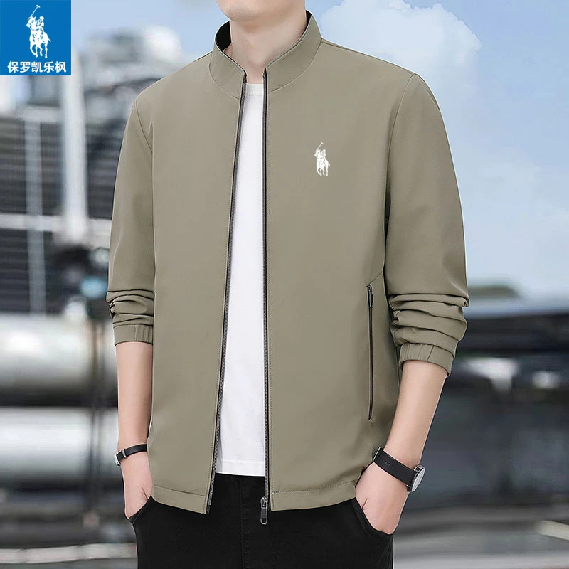 保罗凯乐枫春秋季男士商务夹克立领外套薄款爸爸装休闲防风外套