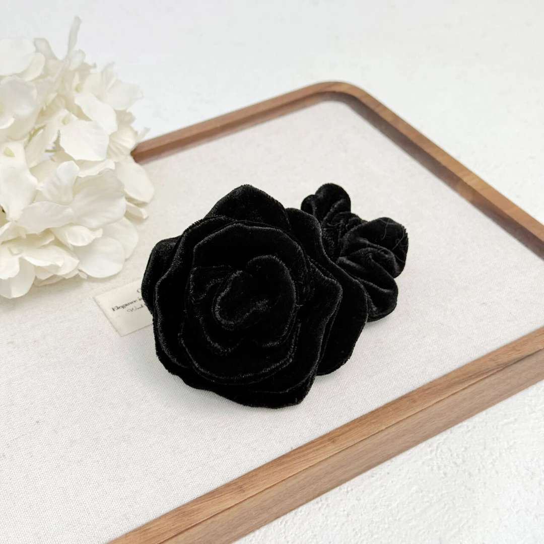 BAOSHATI/宝莎缇F-537精致轻奢黑色丝绒花朵发圈