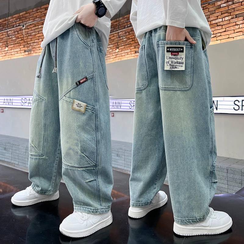 男童牛仔裤春秋款2025新款儿童秋季裤子痞帅风中大童网红炸街长裤