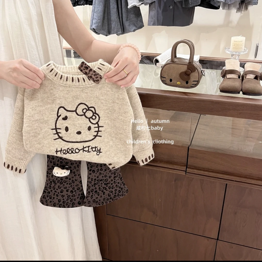 秋装搭配一整套高级感女童秋季毛衣豹纹裤套装2025新款洋气儿童装