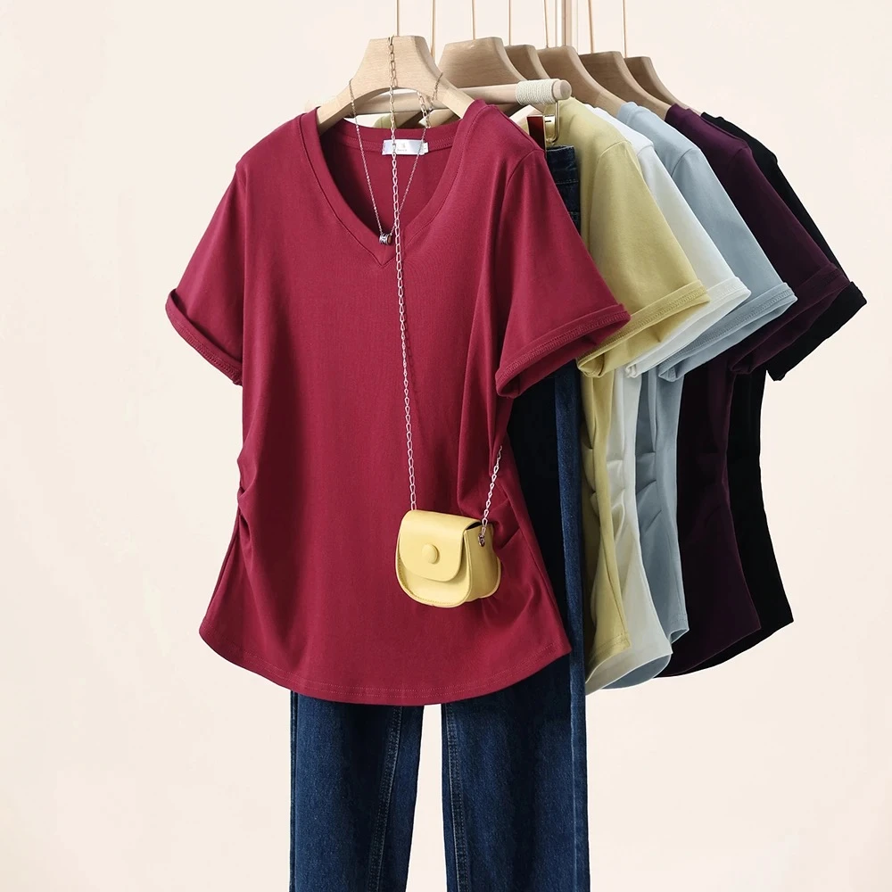 新款大码遮肉显瘦正肩短袖T恤女夏季2025年百搭胖mm遮肚子上衣